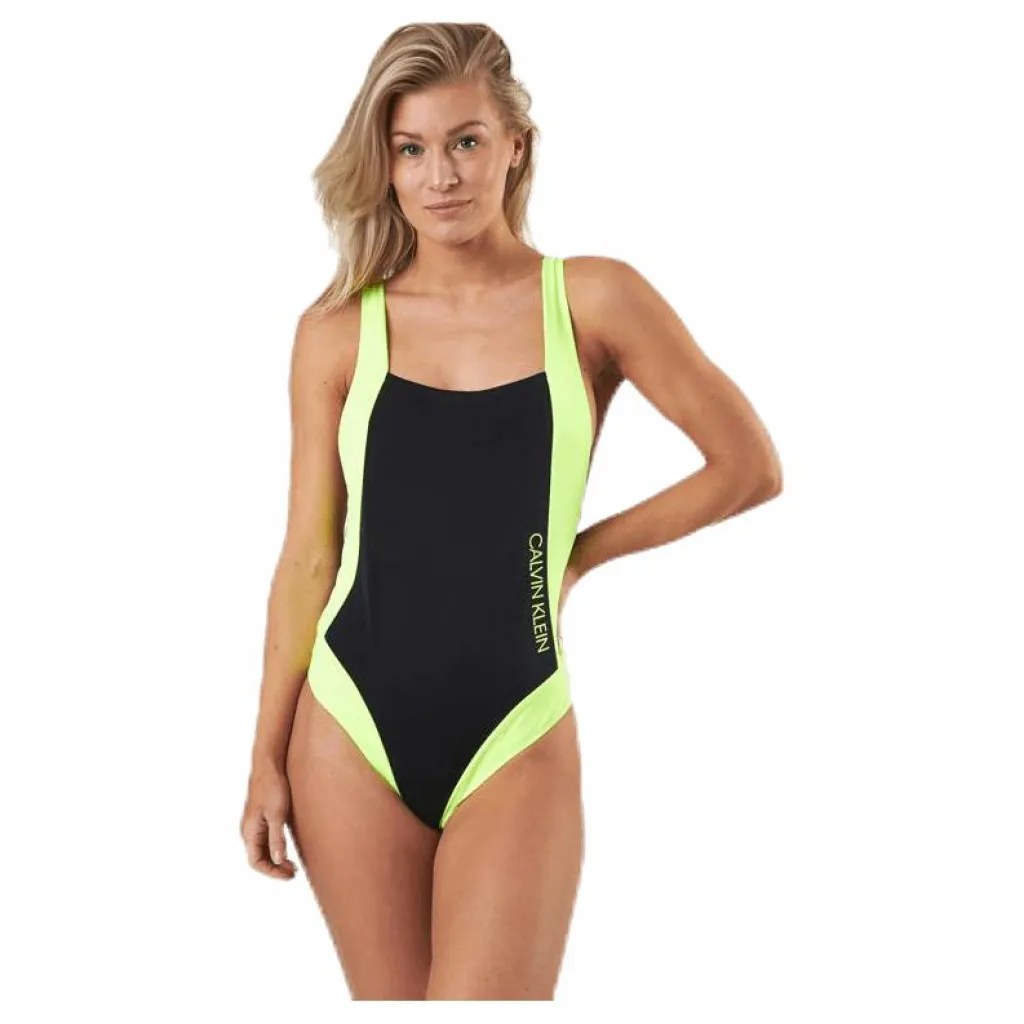 Calvin Klein Ck Blocking Plunge Back Swimsuit Black/Yellow* Simning|Badkläder